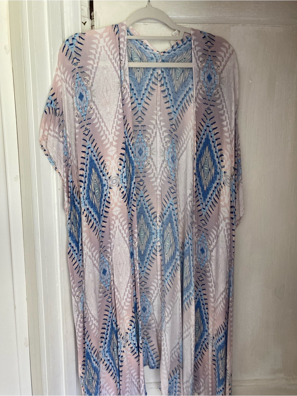 Final Touch Pink & Blue Aztec Print Kimono Cover-Up